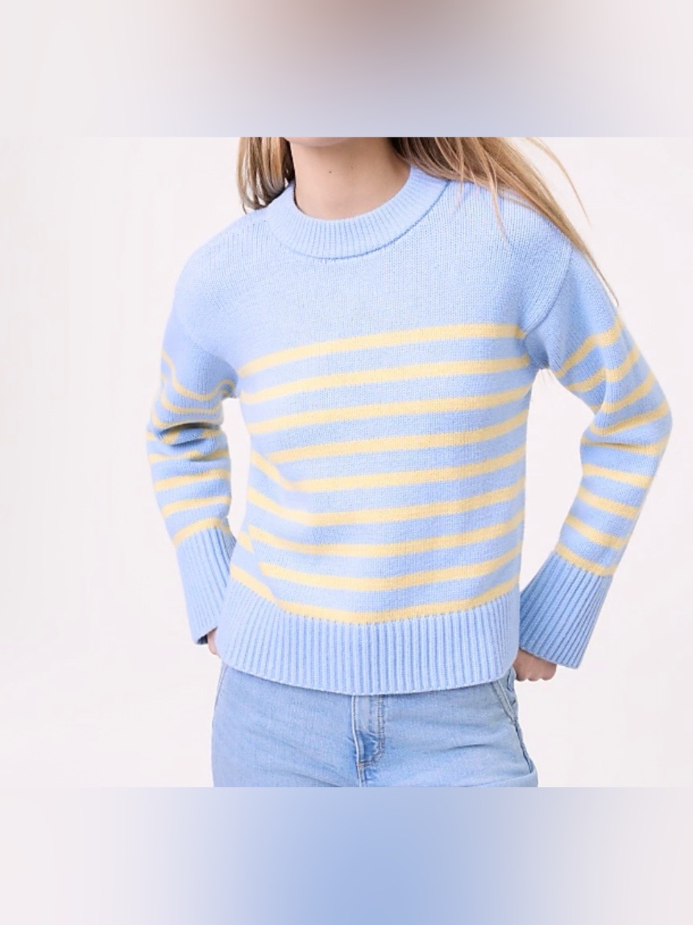 Ann Taylor Light Blue & Yellow Striped Crewneck Sweater — NWT